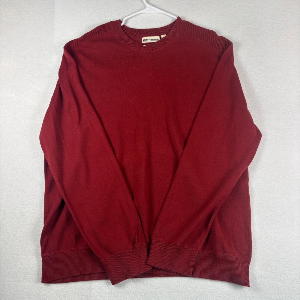 Express Precision Fit Mens XXL Burgundy Red 100% Cotton Crewneck Sweater Knit